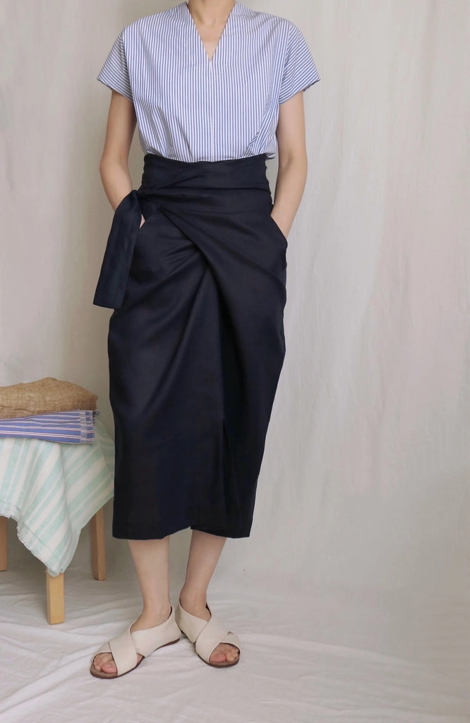 peintre wrap skirt- navy blue, 80 cm