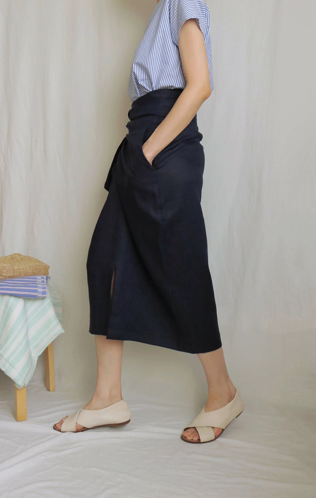 peintre wrap skirt- navy blue, 80 cm