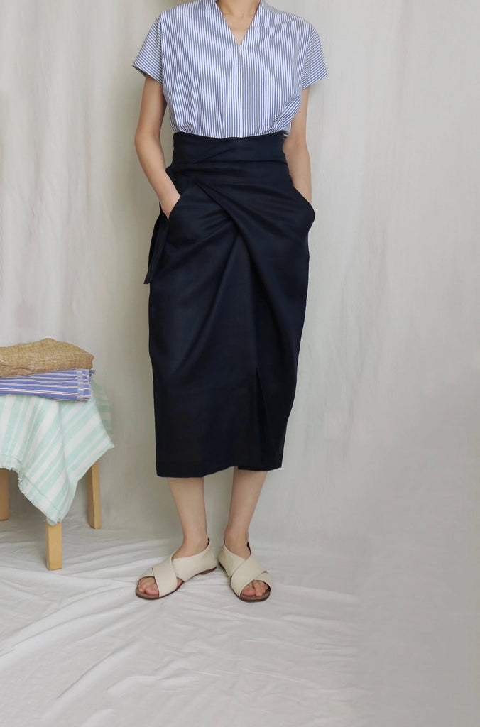peintre wrap skirt- navy blue, 80 cm